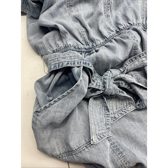 Evereve Chambray Denim short Romper jumpsuit Size L Western Boho v-neck lyocell - Picture 7 of 13